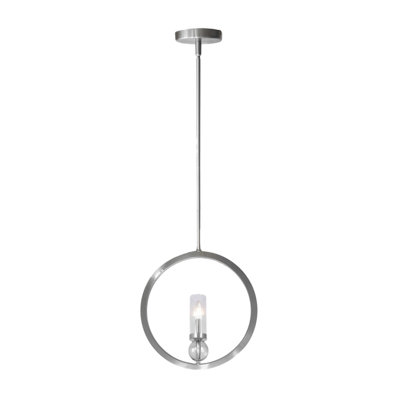 Lámpara Colgante Moderna Tipo Aro y Acabado En Niquel.