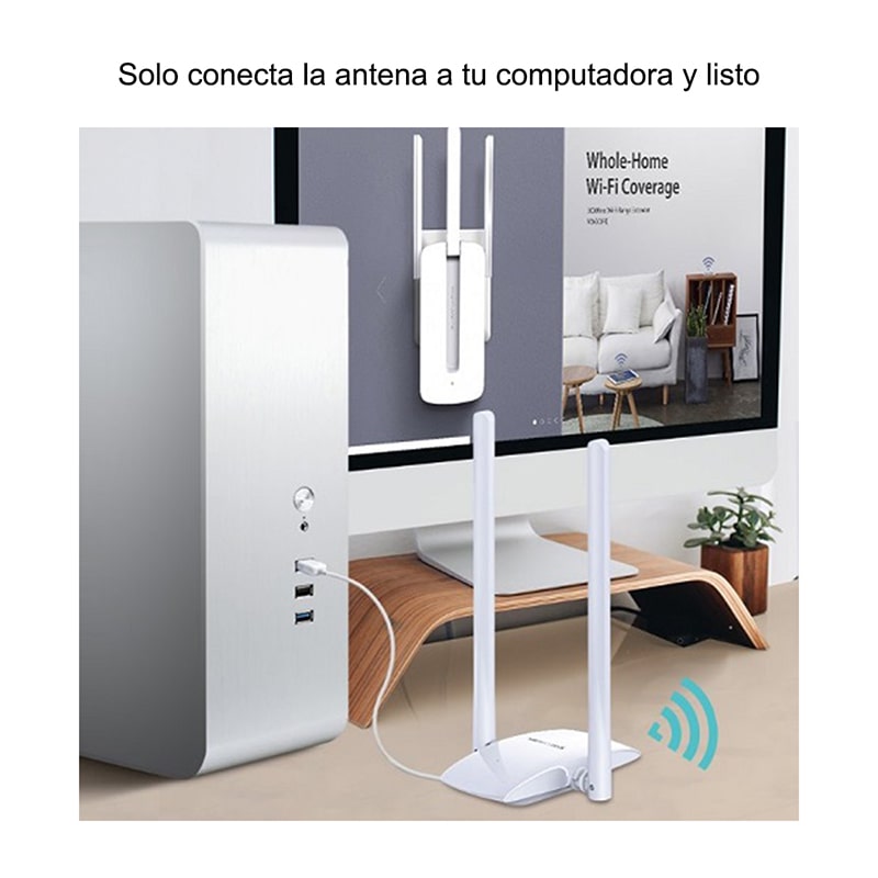 Antena Wifi Mercusys 2.4ghz Usb Rompemuros 300mbps Hasta 30 Metros