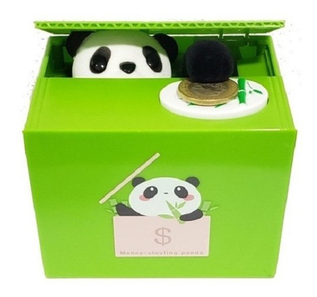 Alcancía Panda Roba Monedas Con Sonido Caja Bambú