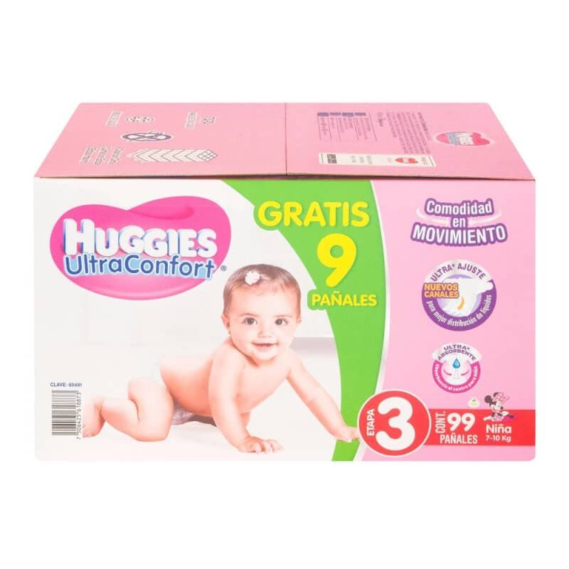 Pañales Etapa 3 Huggies UltraConfort Niña 99 pzas