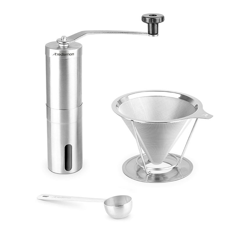 Molino de Café Manual Filtro Acero Inoxidable 3 Pz Redlemon