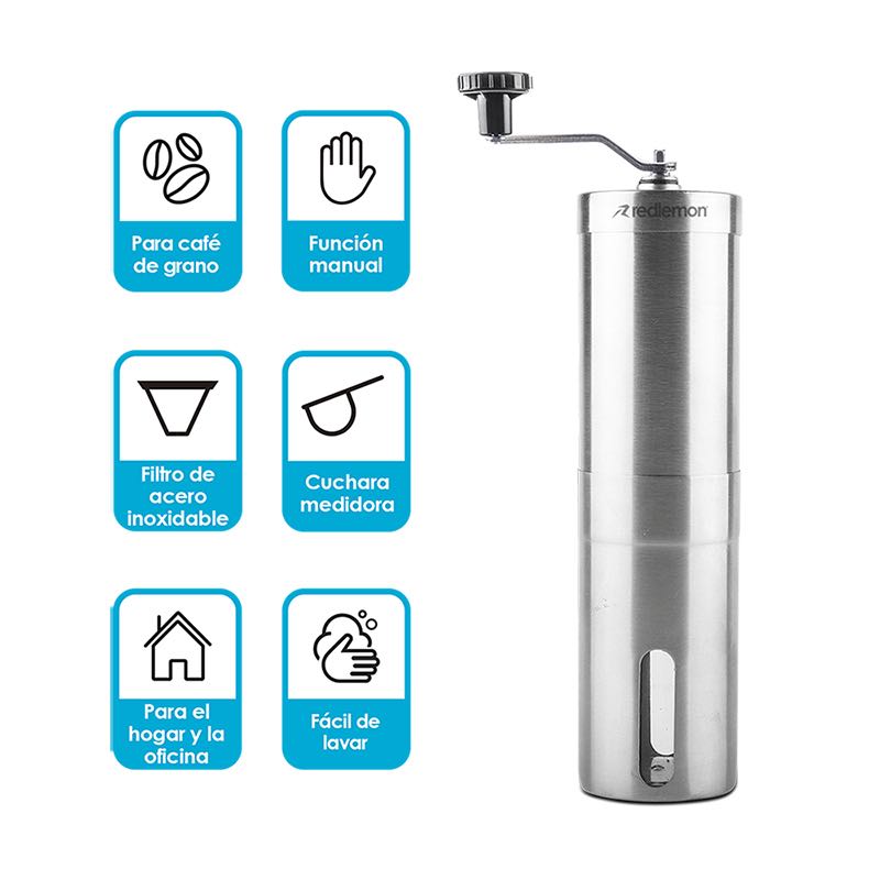 Molino de Café Manual Filtro Acero Inoxidable 3 Pz Redlemon