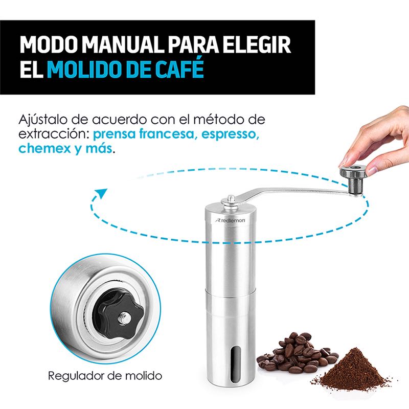 Molino de Café Manual Filtro Acero Inoxidable 3 Pz Redlemon