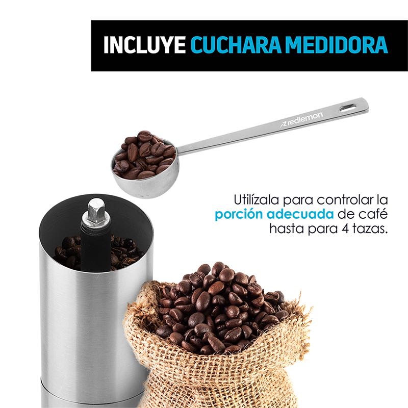 Molino de Café Manual Filtro Acero Inoxidable 3 Pz Redlemon