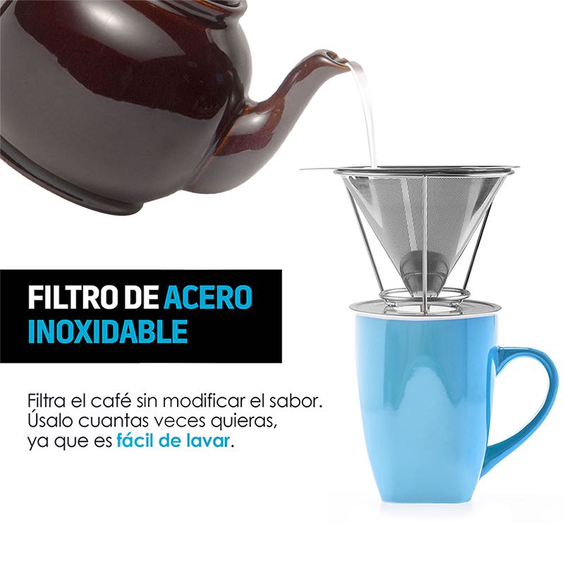 Molino de Café Manual Filtro Acero Inoxidable 3 Pz Redlemon