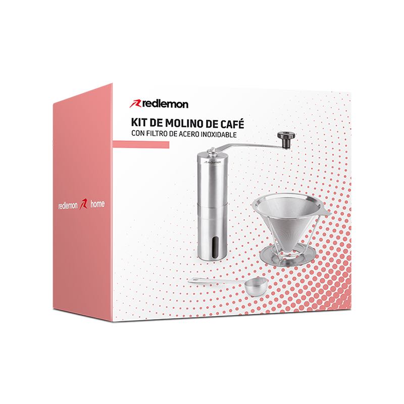 Molino de Café Manual Filtro Acero Inoxidable 3 Pz Redlemon