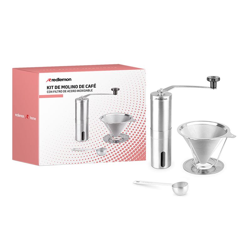 Molino de Café Manual Filtro Acero Inoxidable 3 Pz Redlemon