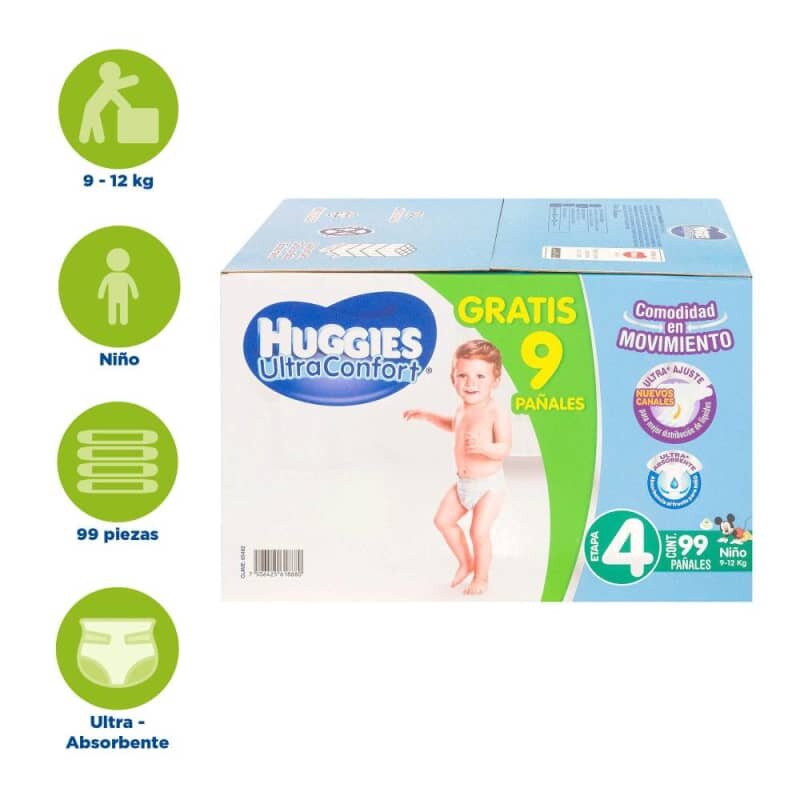 Pañales Etapa 4 Huggies Ultraconfort Niño 99 pzas