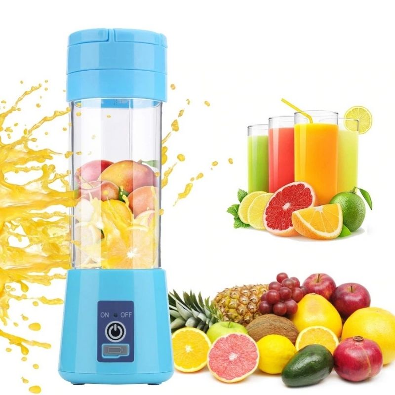 Mini Licuadora Batidora Portátil, LBP, con Vaso 380ml (12.8oz), para Jugos o Batidos, Recargable USB, 23cm (9in) -Azul