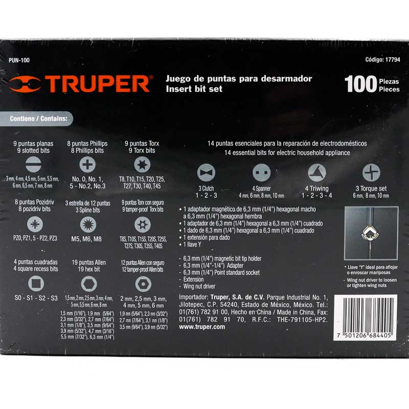 Puntas Para Desarmador Juego 100 Pz Truper 17794