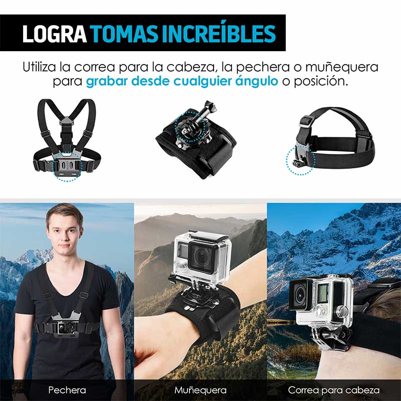 Redlemon Accesorios para Cámara de Deportiva 53 en 1 con Maletín para Transportar, Compatible con GoPro. Incluye Tripié, Selfie Stick, Soporte para Casco, Bicicleta, Correa de Muñeca, Arnés y más
