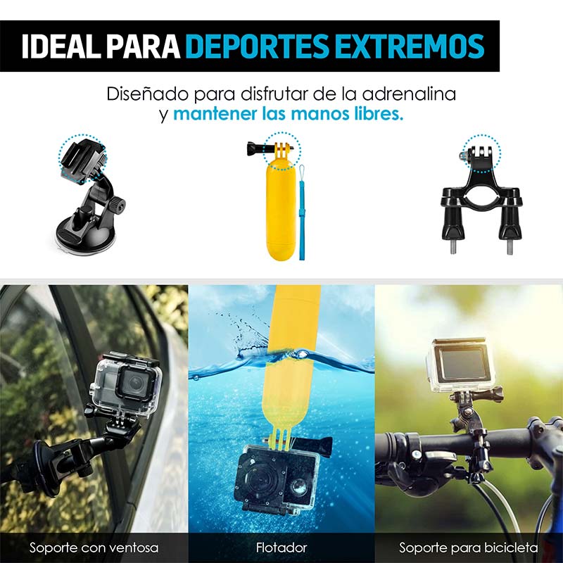 Redlemon Accesorios para Cámara de Deportiva 53 en 1 con Maletín para Transportar, Compatible con GoPro. Incluye Tripié, Selfie Stick, Soporte para Casco, Bicicleta, Correa de Muñeca, Arnés y más