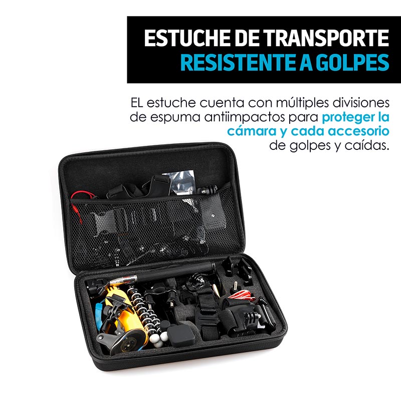 Redlemon Accesorios para Cámara de Deportiva 53 en 1 con Maletín para Transportar, Compatible con GoPro. Incluye Tripié, Selfie Stick, Soporte para Casco, Bicicleta, Correa de Muñeca, Arnés y más