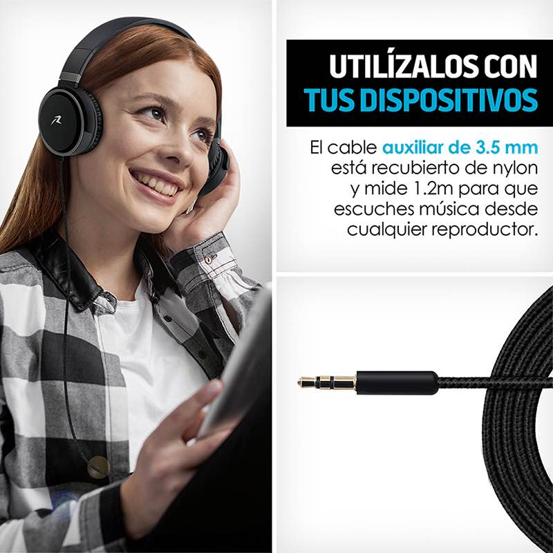 Redlemon Audífonos tipo Diadema Over-Ear Plegables, Sonido High Definition, Manos Libres, Cable Auxiliar 3.5mm, con Aislamiento de Ruido Externo