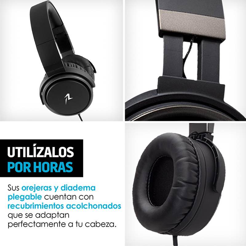 Redlemon Audífonos tipo Diadema Over-Ear Plegables, Sonido High Definition, Manos Libres, Cable Auxiliar 3.5mm, con Aislamiento de Ruido Externo