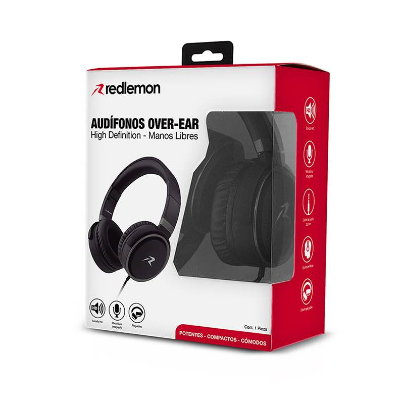 Redlemon Audífonos tipo Diadema Over-Ear Plegables, Sonido High Definition, Manos Libres, Cable Auxiliar 3.5mm, con Aislamiento de Ruido Externo