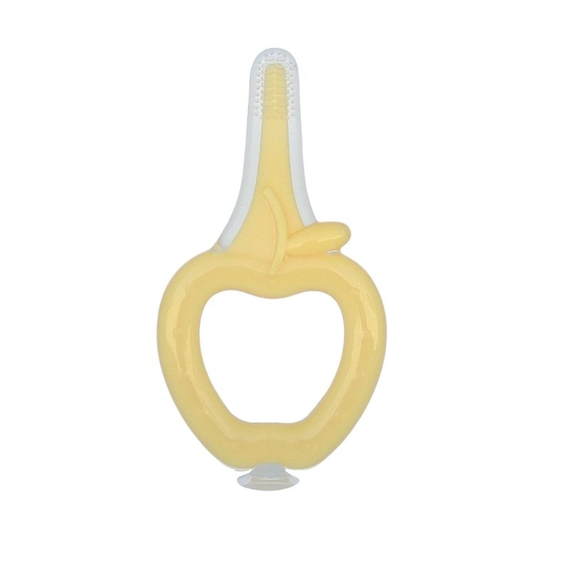 Mordedera con Cepillo de Dientes para Bebé, LBP, Diseño Manzana, Silicona Suave, 10.5cm (4in) -Amarillo