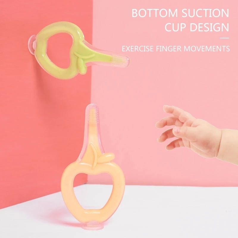 Mordedera con Cepillo de Dientes para Bebé, LBP, Diseño Manzana, Silicona Suave, 10.5cm (4in) -Amarillo