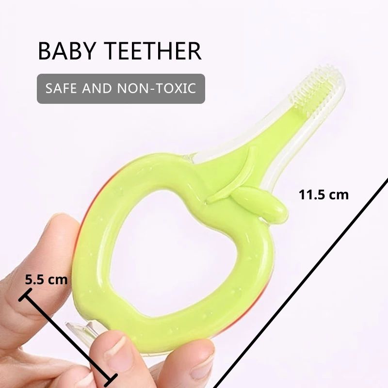 Mordedera con Cepillo de Dientes para Bebé, LBP, Diseño Manzana, Silicona Suave, 10.5cm (4in) -Amarillo