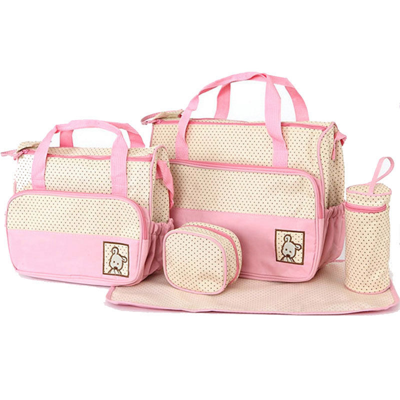 Mochila Bolsa Panalera Moderna Para Bebe Set 5 Piezas Color Rosa