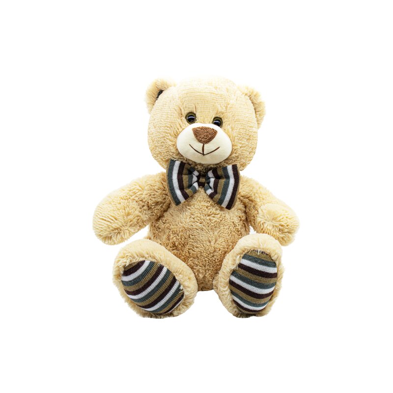 Oso de Peluche Tierno Suave Beige Grande con Moño de Rayas Café