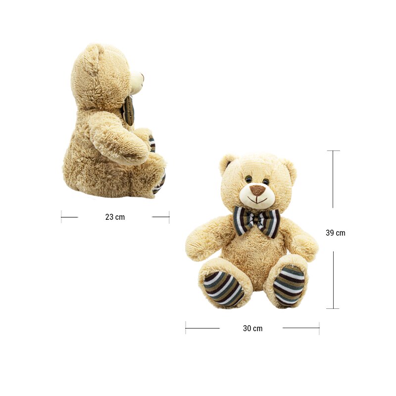 Oso de Peluche Tierno Suave Beige Grande con Moño de Rayas Café