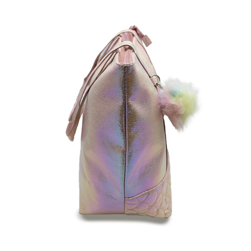 Bolsa para Dama Casual Tornasol Rosa Diseño de Sirena Con Llavero De Pompon