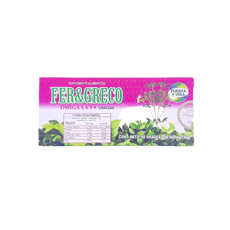 Fenogreco con Omega 3, 6 y 9 en grageas Fuerza y Vida (60 grageas)