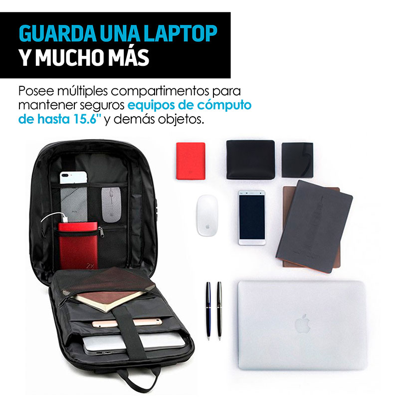 Mochila Antirrobo Impermeable Lujo Candado Laptop Redlemon