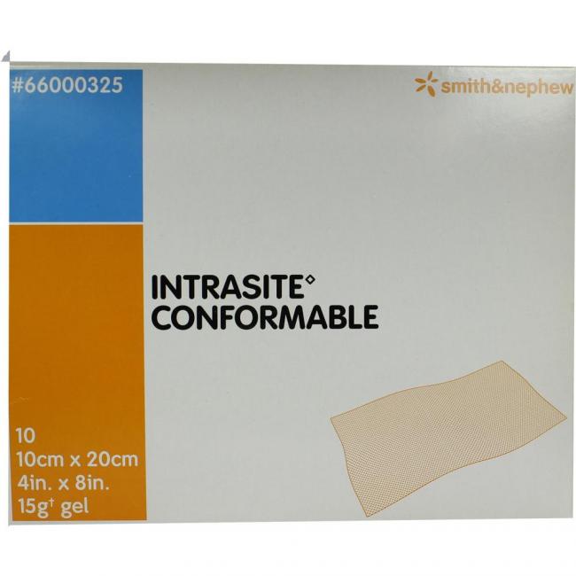 INTRASITE CONFORMABLE. Apósito de tejido no tejido impregnado de Intrasite gel. 20x10cm. Caja con 10 apositos