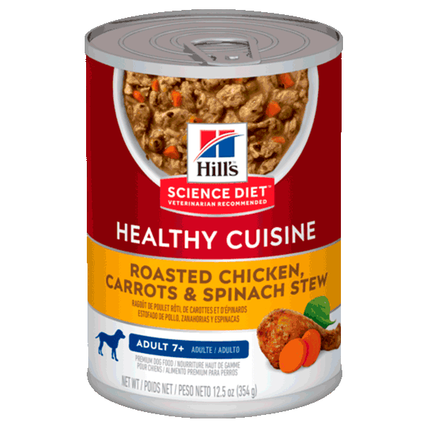 Hills Science diet Alimento Húmedo para Perro Adulto+7 Cocina Sana Estofado de Pollo Rostizado, Zanahorias y Espinacas 0.35 Kg
