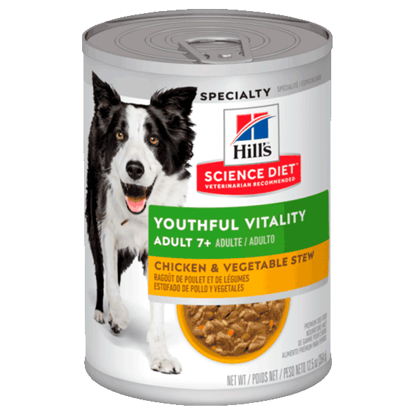 Hills Science Diet0 Alimento Húmedo para Perro A7+ Youthful Vitality Estofado de Pollo y Vegetales 370 gr