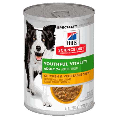 Hills Science Diet0 Alimento Húmedo para Perro A7+ Youthful Vitality Estofado de Pollo y Vegetales 370 gr