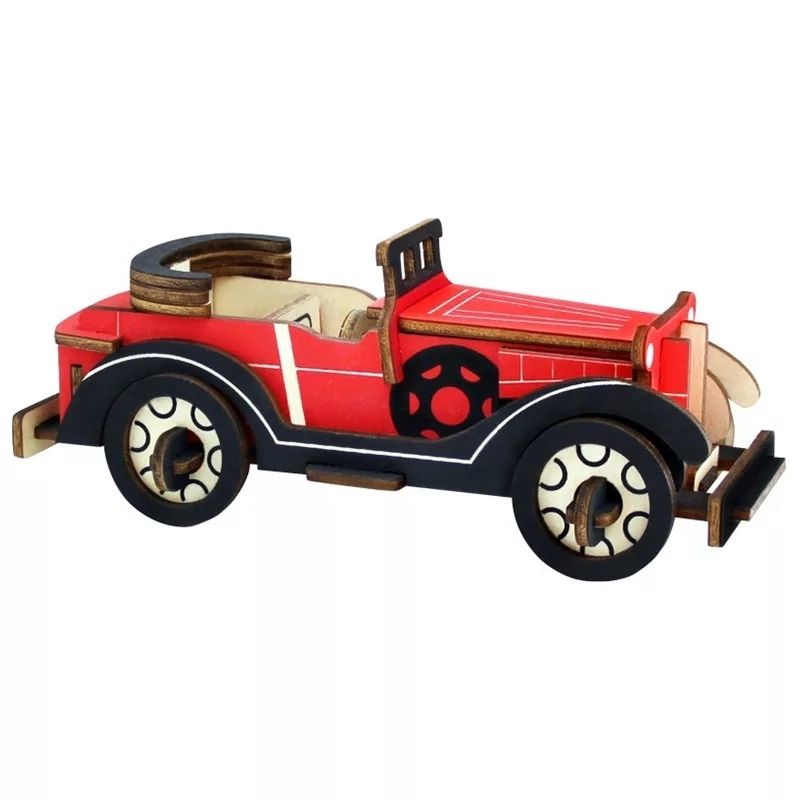Rompecabezas 3D Carro Clásico Convertible, LBP, Kit Construcción Madera Armable, 16.9 cm (6.6in) -Rojo