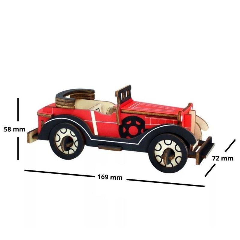 Rompecabezas 3D Carro Clásico Convertible, LBP, Kit Construcción Madera Armable, 16.9 cm (6.6in) -Rojo