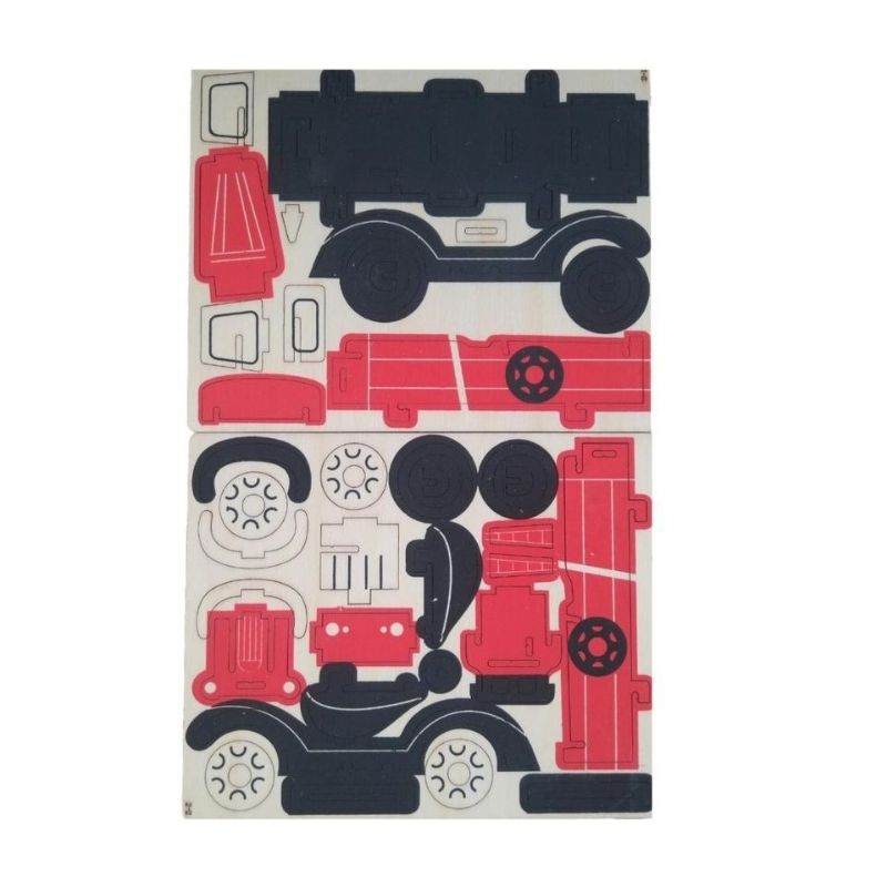 Rompecabezas 3D Carro Clásico Convertible, LBP, Kit Construcción Madera Armable, 16.9 cm (6.6in) -Rojo
