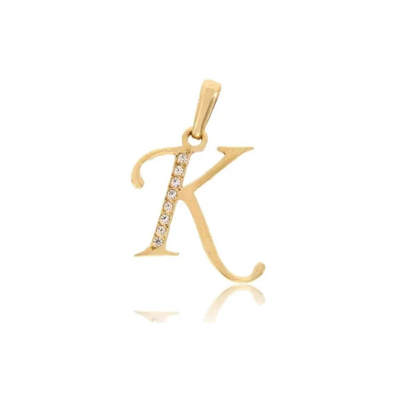 Dije Inicial Letra K Con Circonias Oro 14 K