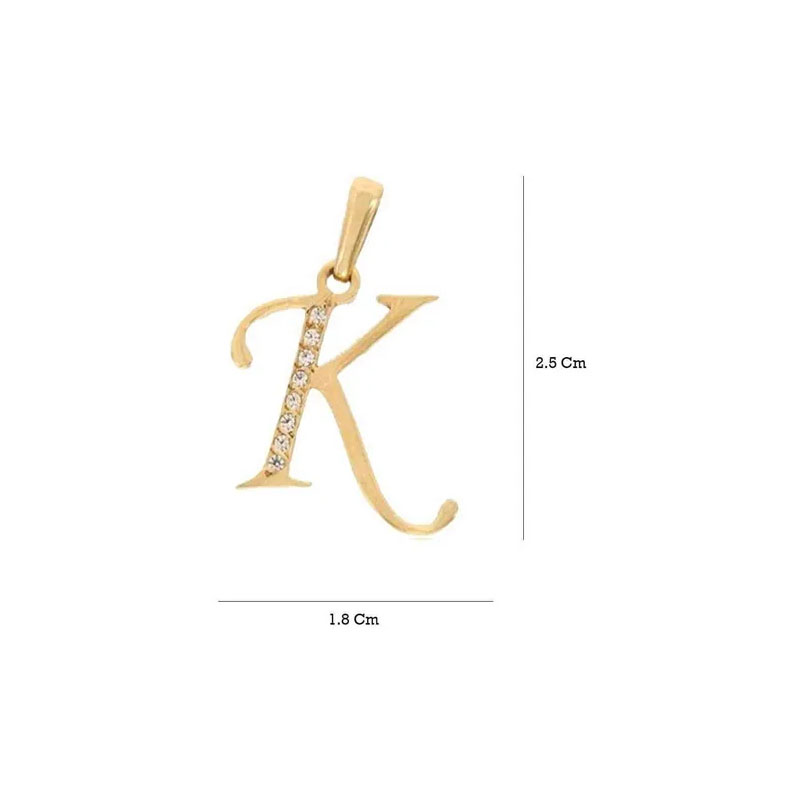 Dije Inicial Letra K Con Circonias Oro 14 K