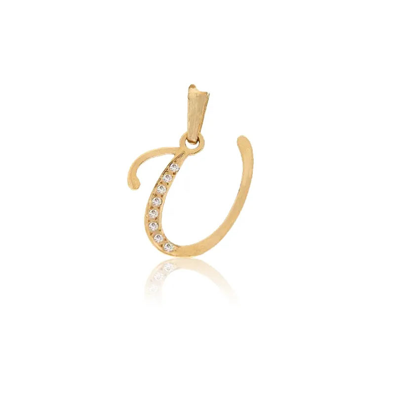Dije Inicial Letra U Con Circonias Oro 14 K 