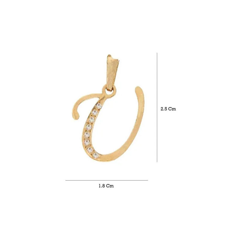 Dije Inicial Letra U Con Circonias Oro 14 K 