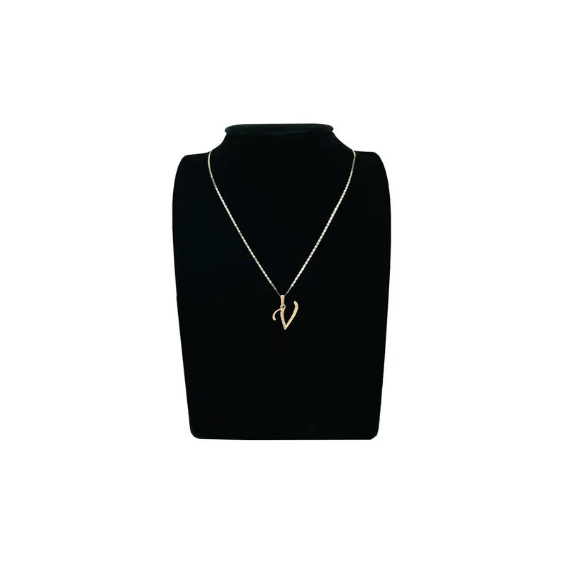 Dije Inicial Letra V Con Circonias Oro 14 K