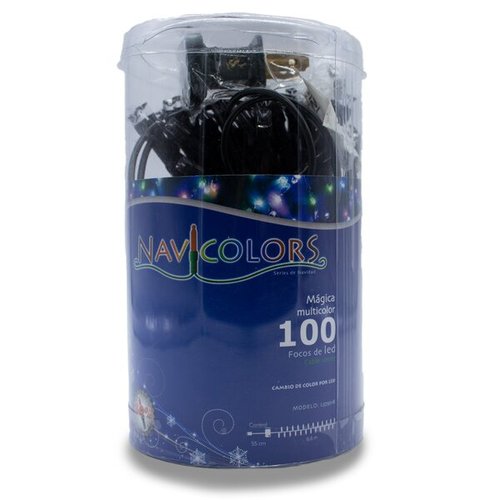 Serie Tira Navideña 100 Focos Luz Led Multicolor Multifuncional 7 Mts Recubrimiento Verde Navicolors