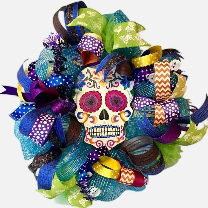 Corona Calavera, Adorno día de Muertos o Halloween.