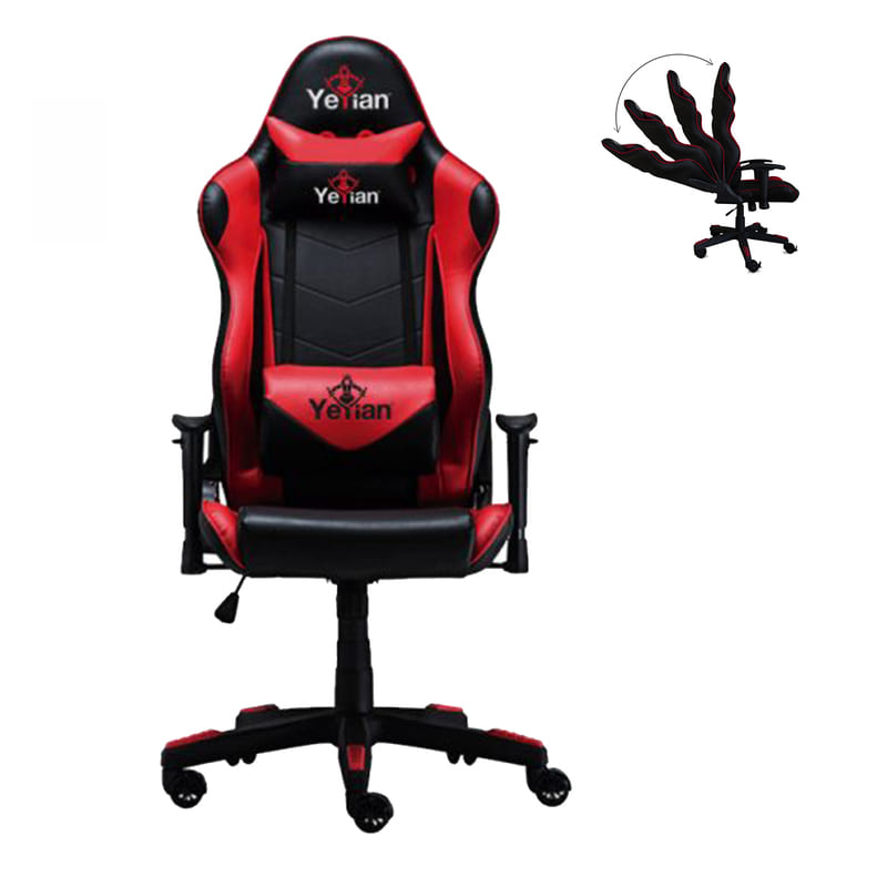 Silla Gamer, Asiento giratorio ajustable, Pistón clase 4, Inclinación ajustable, Brazos con Ajuste 4D, 5 soportes metálicos - Rojo