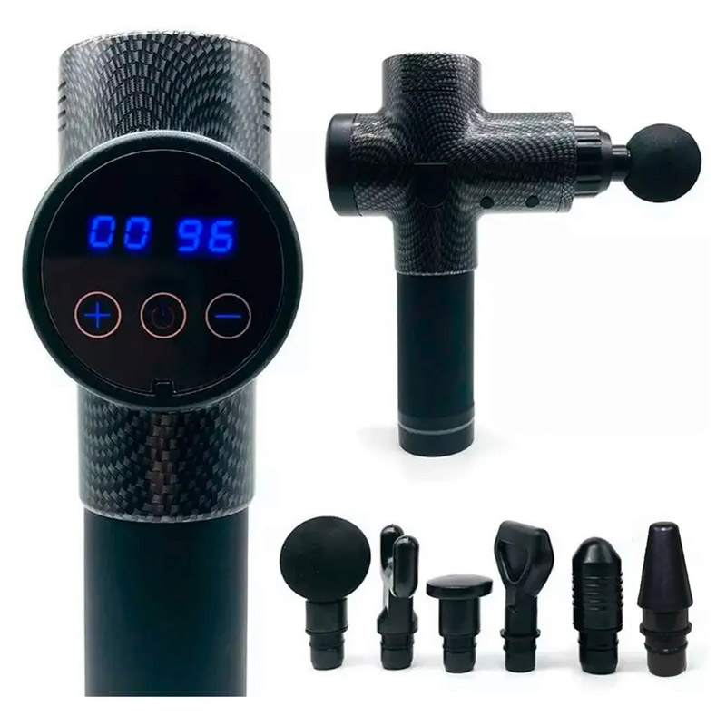 Pistola Masaje Muscular Electrica Recargable 6 Cabezales 20 Velocidades Rehabilitacion