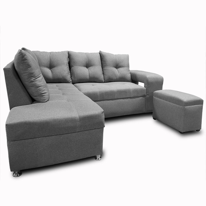 Sala Sidney con Chaise izq. Gris Claro +taburete oculto en brazo MADERIAN // ENTREGA EN CDMX Y AREA METROPOLITANA