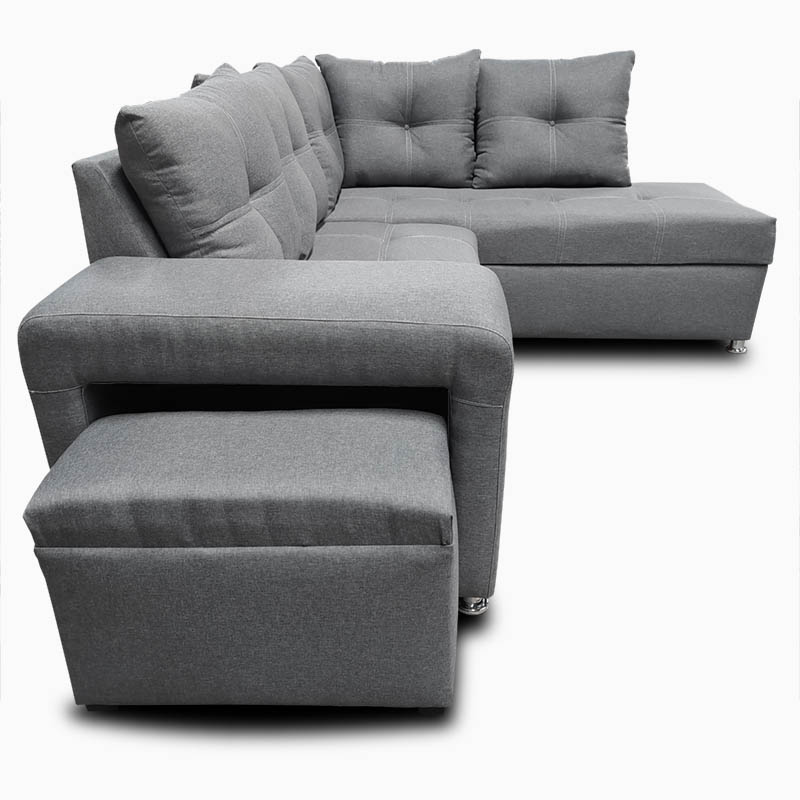Sala Sidney con Chaise Der. Gris +taburete oculto en brazo MADERIAN // ENTREGA EN CDMX Y AREA METROPOLITANA