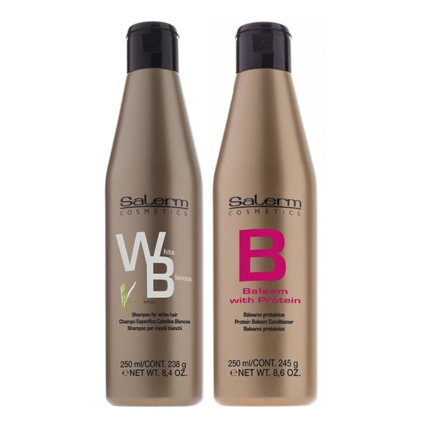 Kit Shampoo Para Cabellos Blancos/matizador Y Bálsamo Salerm 250ml