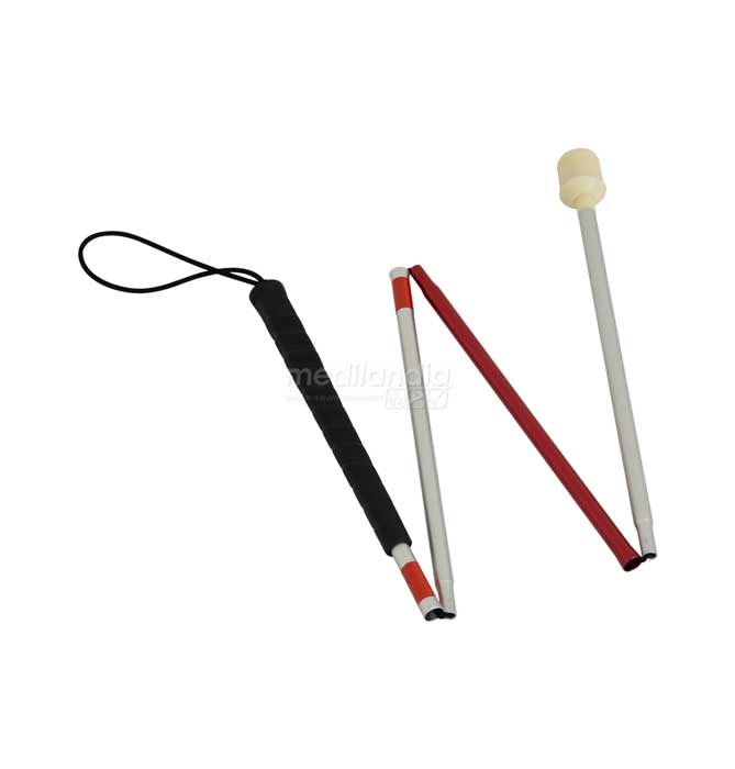 Bastón para invidente punta rodable, plegable en 4 secciones, de aluminio, 120 cm de largo, 2CARE