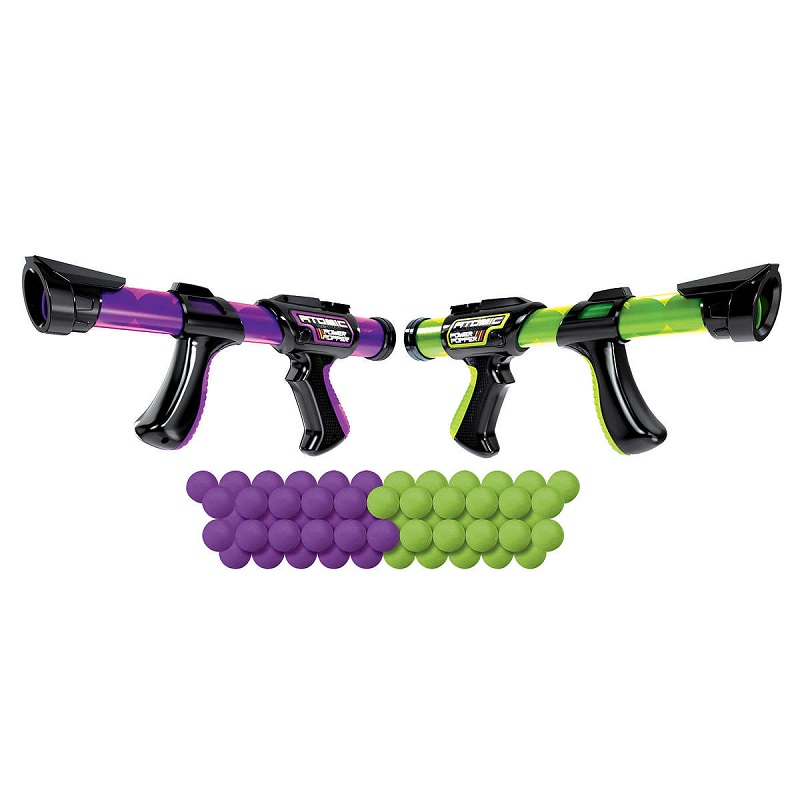 Set 2 Pistolas Lanzadoras de 84 Pelotas de Esponja, Atomic Power Popper, 36.8cm (14.5in) -Verde/Morado